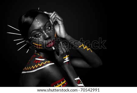 stock photo Beautiful exotic African female fashion face with tribal 