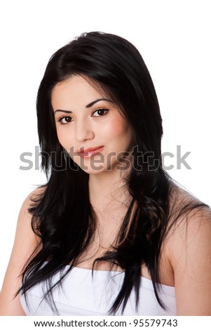 stock photo beautiful attractive young woman with perfect fair skin and long black hair isolated 95579743