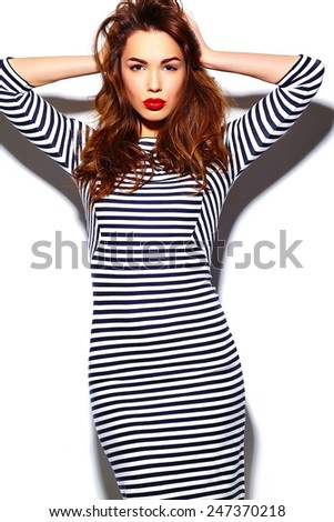 High fashion look.glamor stylish beautiful  young happy smiling woman model with red lips  in zebra dress