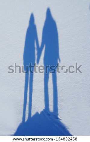 Sunny Swedish Winter Landscape with shadows of a couple