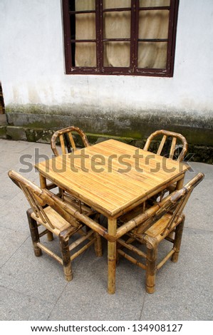 Chinese Bamboo Furniture Set in a temple