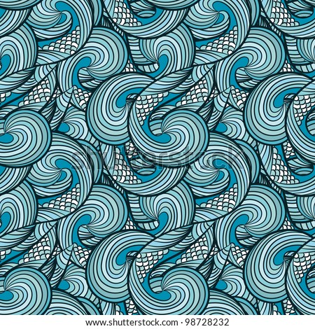Colorfull Seamless Abstract hand-drawn Paisley Pattern, waves design  background