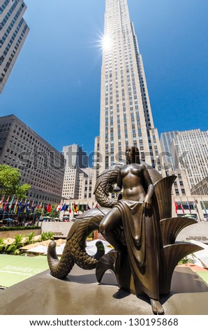 NEW YORK CITY - JULY 12: Maiden Statue near Rockefeller Center on July 12, 2012. Rockefeller Center is a complex of 19 commercial buildings covering 22 acres.
