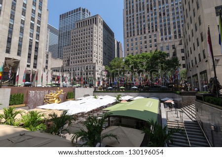 NEW YORK CITY - JULY 12: Lower Plaza near Rockefeller Center on July 12, 2012. Rockefeller Center is a complex of 19 commercial buildings covering 22 acres.