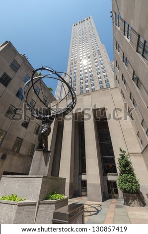 NEW YORK CITY - JULY 12: Statue of Atlas near Rockefeller Center on July 12, 2012 in New York City. Rockefeller Center is a complex of 19 commercial buildings covering 22 acres.