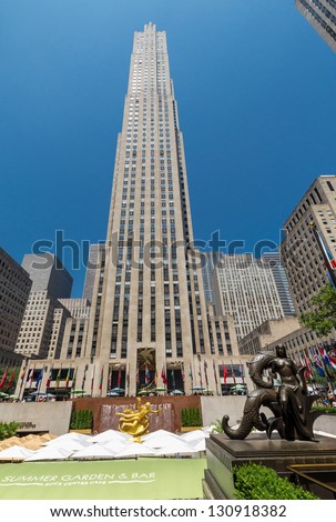 NEW YORK CITY - JULY 12: Prometheus Statue near Rockefeller Center on July 12, 2012 in New York. Rockefeller Center is a complex of 19 commercial buildings. It is a National Historic Landmark.