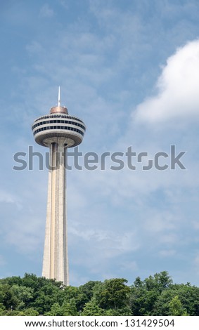 NIAGARA FALLS, CANADA - JULY 7: Skylon Tower on July 7, 2012 in Niagara Falls, Canada. The Skylon Tower  is an observation tower that overlooks Niagara Falls.