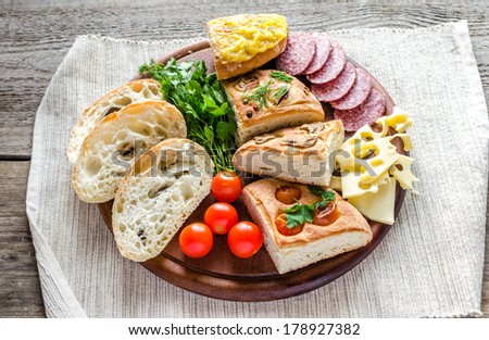 Traditional italian bread with cheese and salami