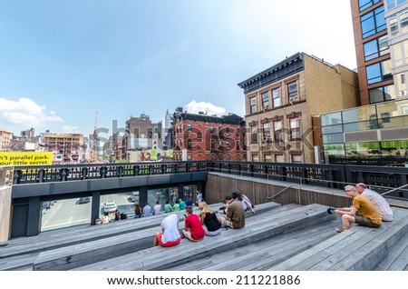NEW YORK CITY - JULY 22: Scenic views of the High Line Park on July 22, 2014. The High Line is a popular linear park built on the elevated former New York Central Railroad spur in Manhattan.