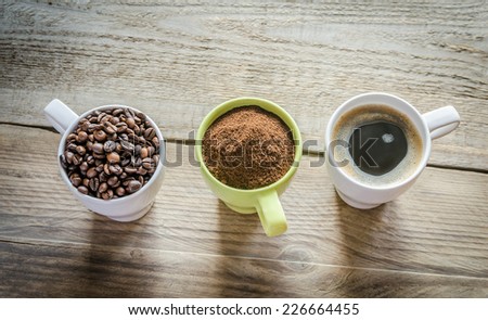 Three stages of coffee preparation