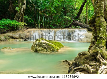 Tropical rain forest cascading falls in Erawan National Park, Th
