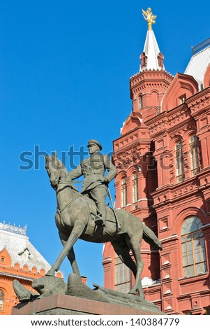 Equestrian statue of Marshal Zhukov in front of the State Historic Museum, Moscow, Russia