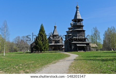 Wooden church in Vitoslavlitsy Museum of Wooden Architecture in Novgorod, Russia