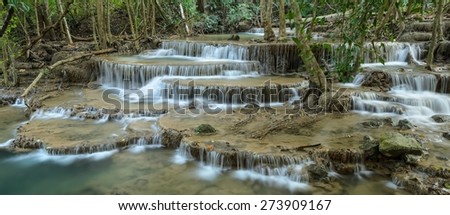 Huay Mae Khamin Waterfall, Paradise waterfall in Tropical rain forest of Thailand