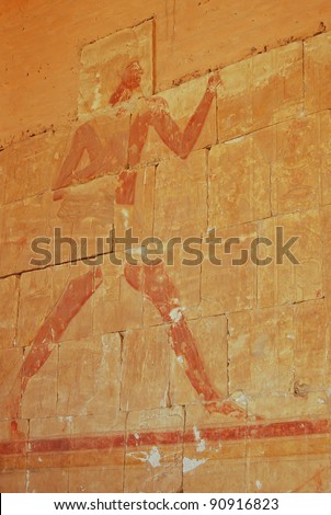 Ancient Egyptian painting of Pharoah on wall in Hatshepsut temple, Egypt