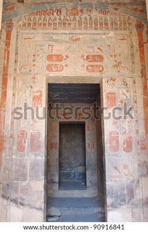 Reliefs on Sanctuary doorways in Temple of Queen Hatshepsut, Egypt