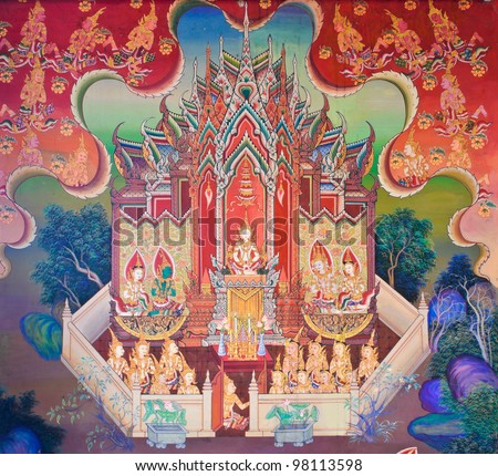 Mural Buddhist art in Thai temple, Thailand