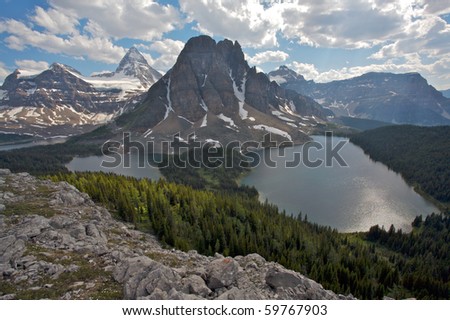 Beautiful Mount Assiniboine with Cerulean and Sunburst Lakes in the Rocky Mountains of British Columbia, Canada