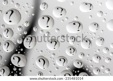 water drops on the glass with question marks inside