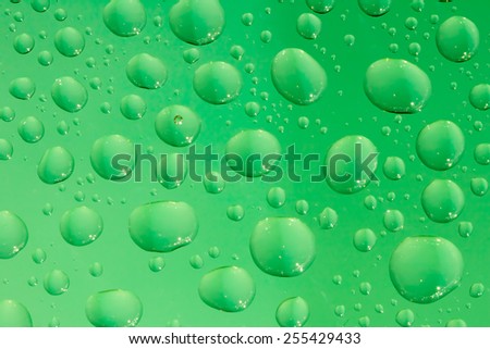 many green water drops on even transparent surface