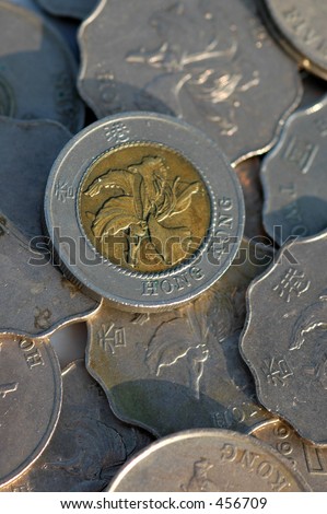 Macro of a pile of Hong Kong money in coins