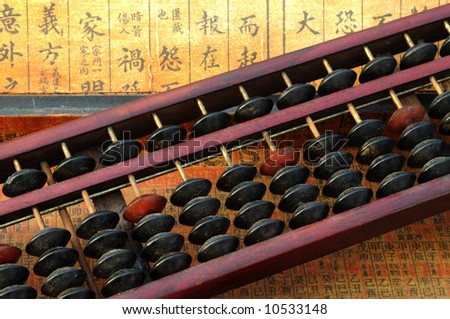 Chinese abacus with chinese text background
