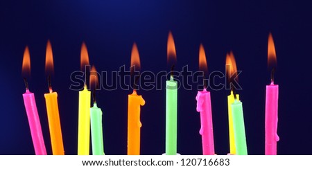 Some lit birthday candles close up