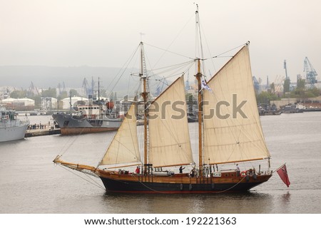 VARNA, BULGARIA- MAY 3  2014: SCF Black Sea Tall Ships Regatta. JOHANNA LUTSRETIYA schooner flying under the British flag
