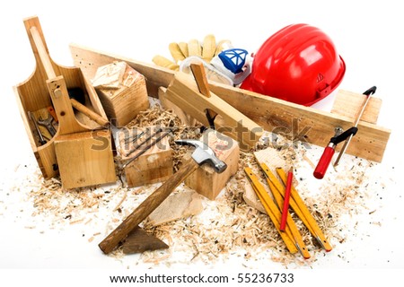 carpenter\'s tools on a workbench