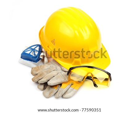 Safety gear kit close up over white Safety gear kit close up over white