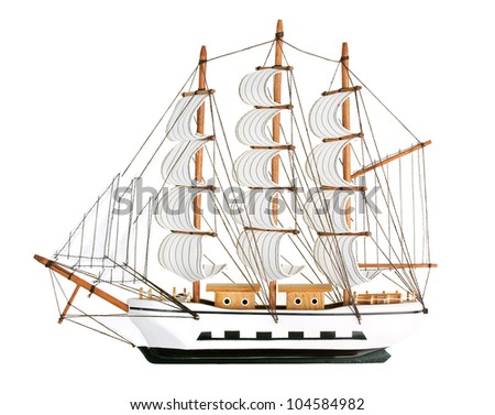Copy of an old sailing ship on a white background