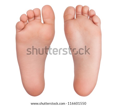 Two bare human feet on a white background