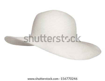 Wicker wide-brimmed hat on a white background