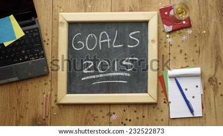 Goals for next year 2105 written on a chalkboard at the office