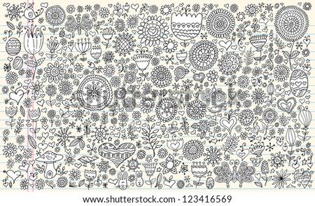 Doodle Sketch Flowers Spring Vector Set Doodle Sketch Flowers Spring Vector Set