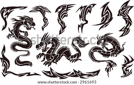  Vector Illustration of Iconic Dragons Tribal Tattoo Designs