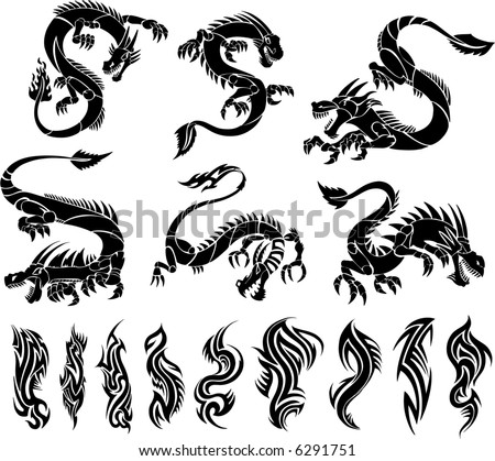 stock vector Dragon Tattoo Set Vector Illustration