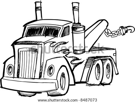 stock vector Vector Illustration of a Sketchy Tow Truck