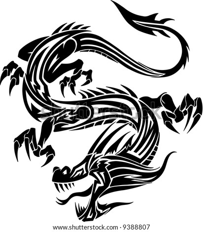 tattoos dragon. tribal tattoo dragon. stock