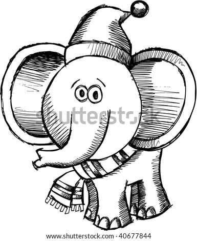 Sketchy Doodle Christmas Elephant Vector - 40677844 : Shutterstock