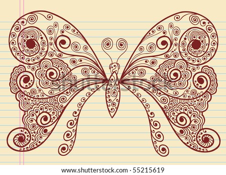 stock vector : Doodle Henna Sketch Groovy Butterfly Vector Illustration