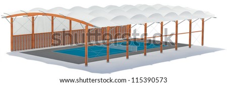 Covered outdoor sport playground. Render on white
