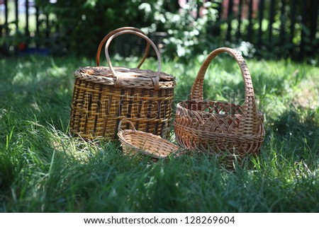 Beautiful strong wattled baskets for gathering of berries and vegetables
