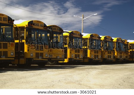 An array of school bus at a local parking lot