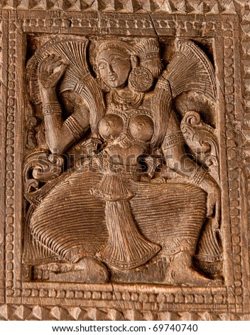 Famous ancient wood carvings at Embekke Temple near Kandy SriLanka 