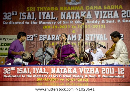 CHENNAI, INDIA - DEC 17: Sudha Raghunathan performs during the South Indian music festival on Dec 17, 2011 in Chennai, India