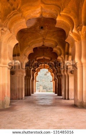India background - Lotus Mahal arches details. Hampi, Karnataka, India