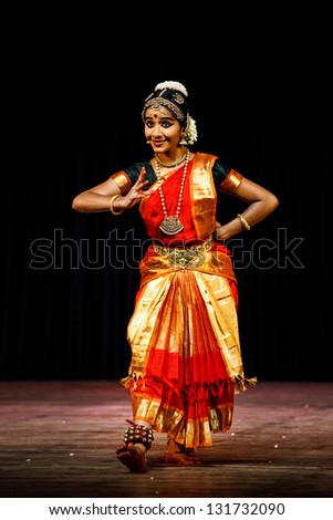 CHENNAI, INDIA - SEPTEMBER 28: Bharata Natyam dance performed by female exponent on September 28, 2009 in Chennai, India. Bharatanatyam is a classical Indian dance form originating in Tamil Nadu state