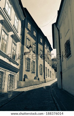 Prague street. Black and white split tone image