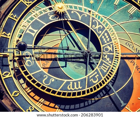 Vintage retro effect filtered hipster style travel image of astronomical clock on Town Hall. Prague, Czech Republic
